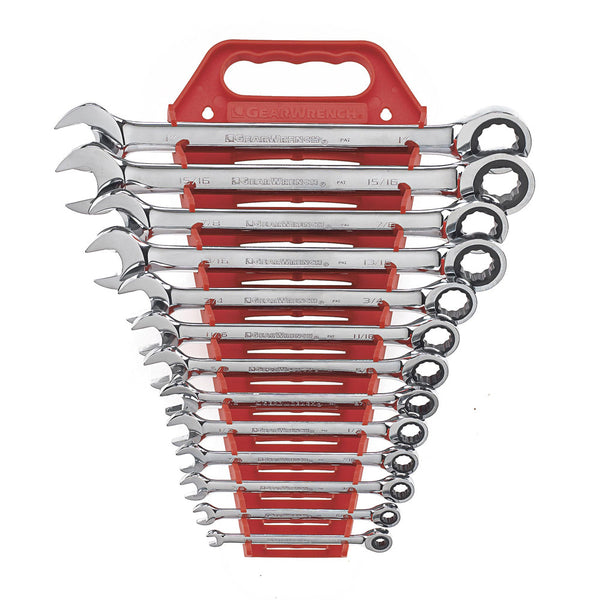GearWrench Wrench Set Combination Ratcheting Rack SAE 13Pc