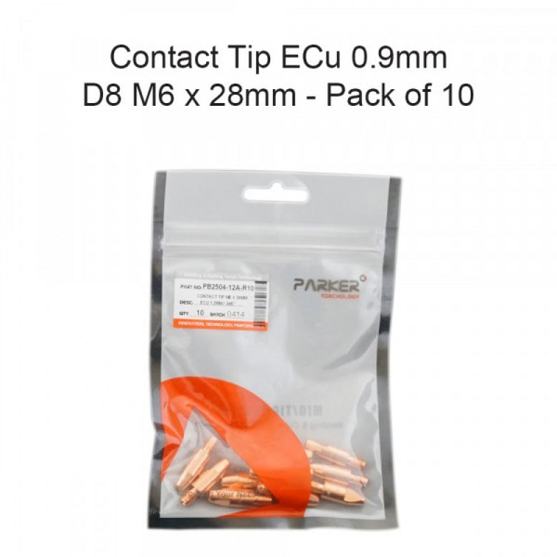 Contact Tip ECu 0.9mm D8 M6 x 28mm Pack Of 10