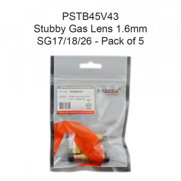Stubby Gas Lens Body 1.6mm SG17/18/26 Pack Of 5