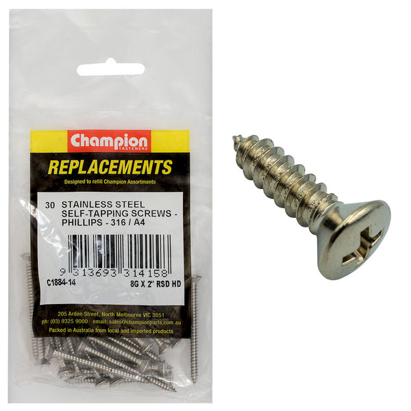 Champion 8G x 2in S/Tapping Screw -Rsd -Ph -316/A4