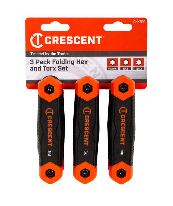 Crescent 3 Pc. Folding SAE/Metric/Torx© Dual Material Key Set