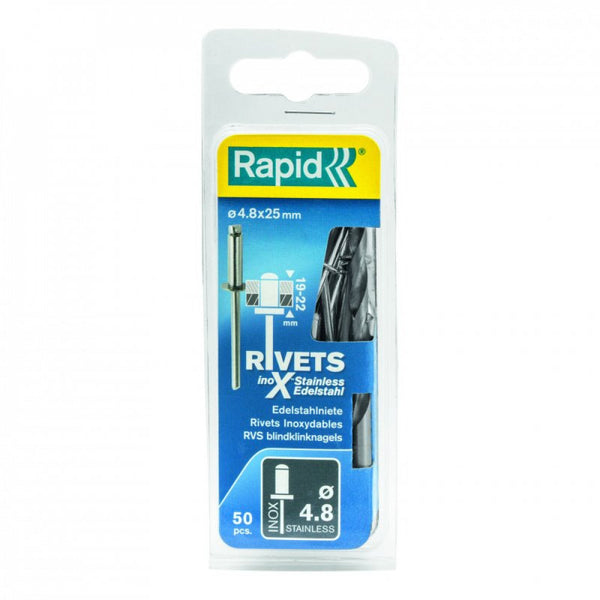 Rapid Rivets 4.8x25mm Stainless Steel 50pc + Drill