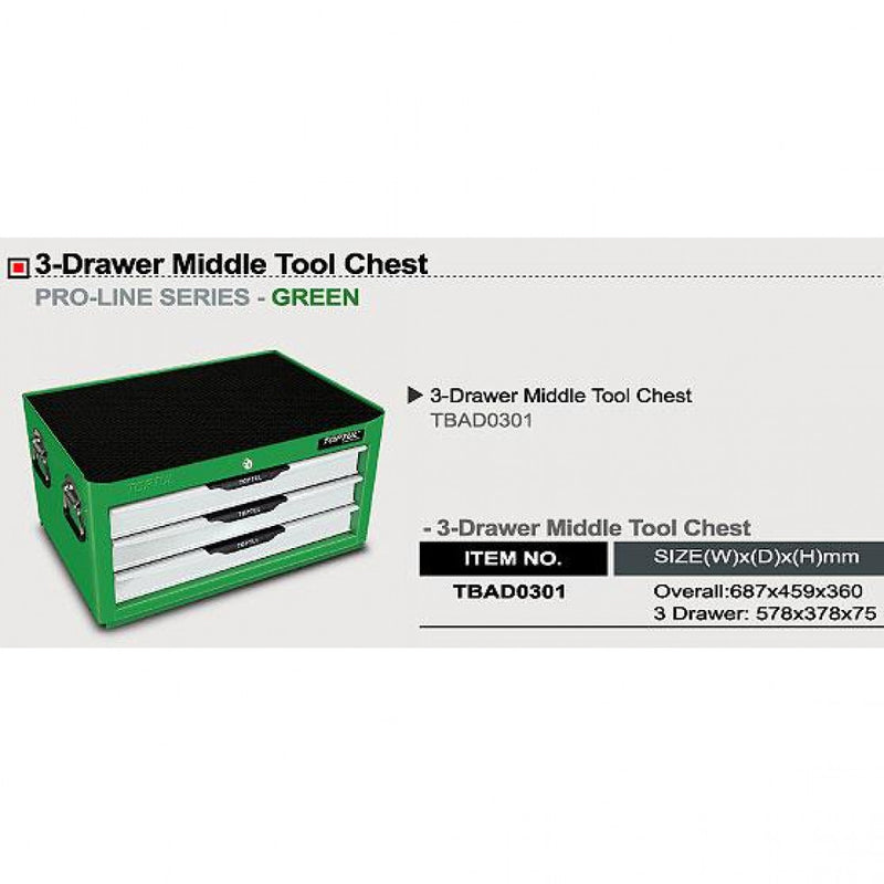 Tool Chest 3 Drawer Green Toptul  TBAD0301  578x378x75