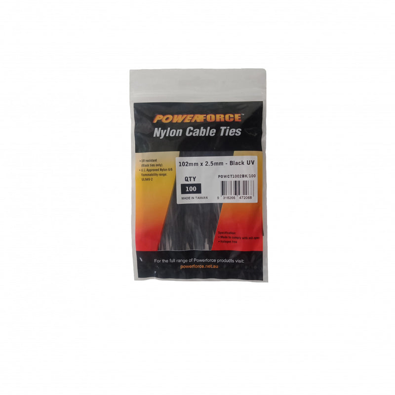 Cable Tie Black 102mm x 2.5mm Nylon UV 100pk