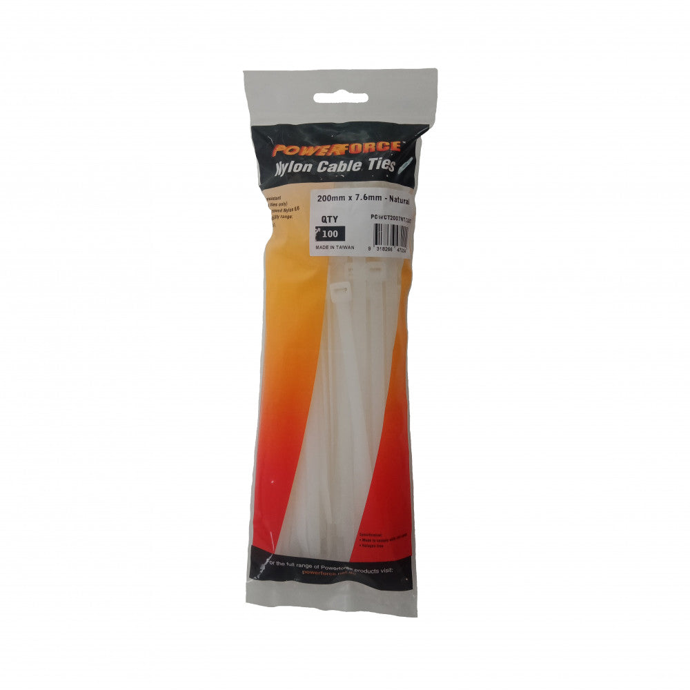 Cable Tie Natural 200mm x 7.6mm Nylon 1000pk