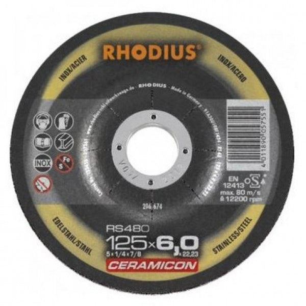 Rhodius CERAMICON RS480 115x7.0x22mm Grinding Disc - 10 Pack
