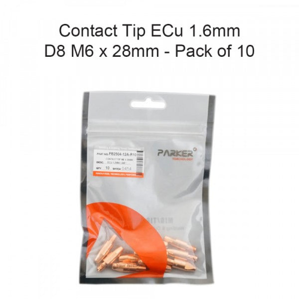 Contact Tip ECu 1.6mm D8 M6 x 28mm Pack Of 10