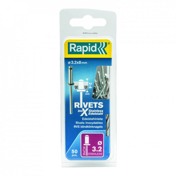 Rapid Rivets 3.2x8mm Stainless Steel 50pc + Drill