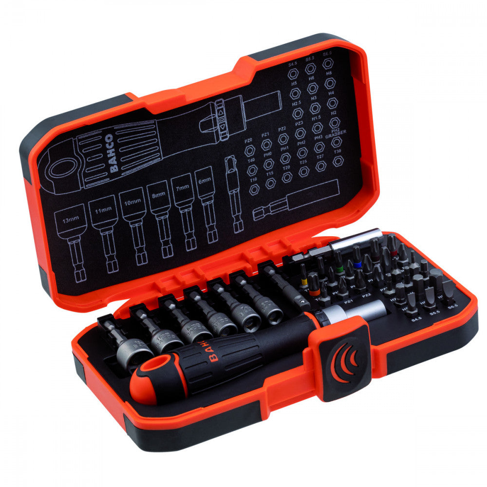 Bahco Ratcheting Screwdriver Holder 1/4" And Bit Set  - 36 Pcs