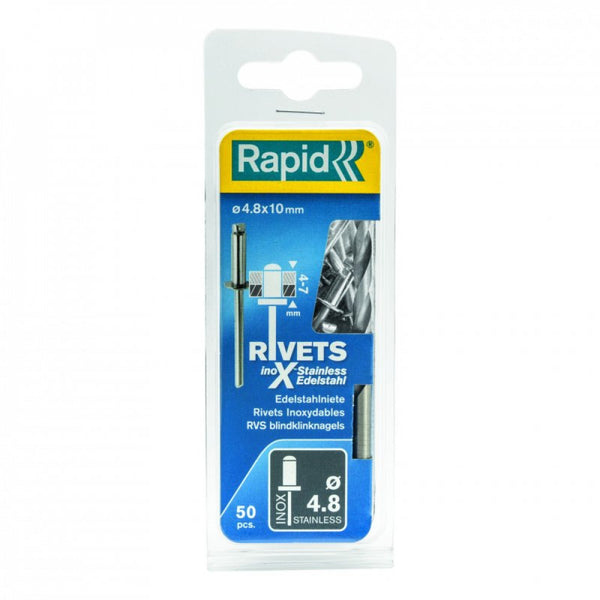 Rapid Rivets 4.8x10mm Stainless Steel 50pc + Drill