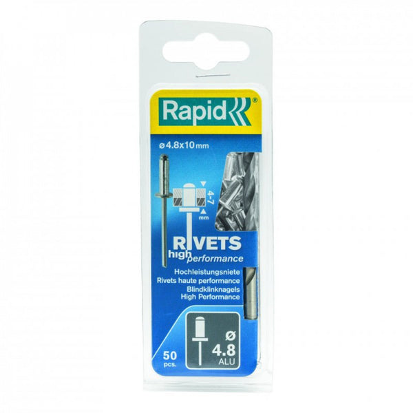 Rapid Rivets 4.8x10mm High Perf Alu 50pc + Drill