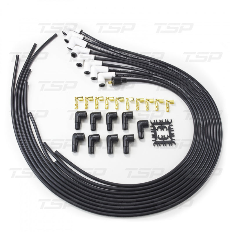 TSP 8.5mm UNIVERSAL BLACK IGNITION WIRES WITH 90° CERAMIC PLUG BOOTS