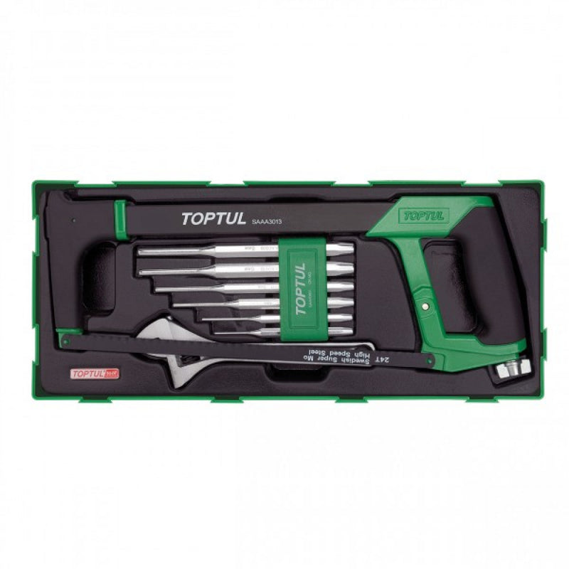 Toptul Hacksaw, Adjustable Wrench & Pin Punch Set