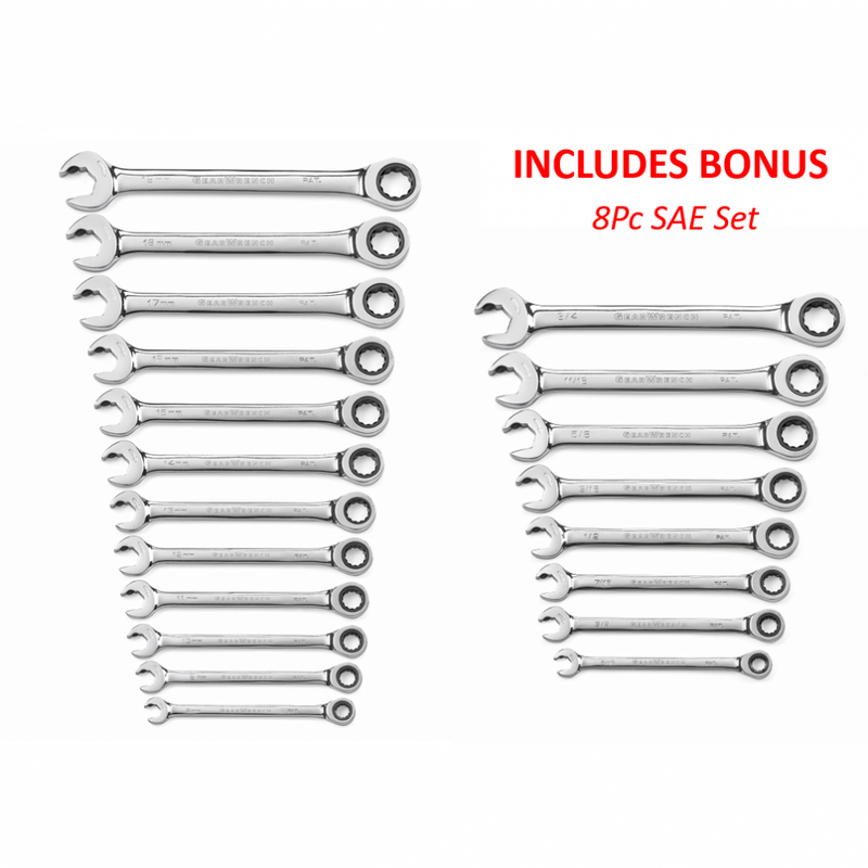 GearWrench 12pc Open End Ratcheting Wrench Metric Set With BONUS 8Pc SAE Set