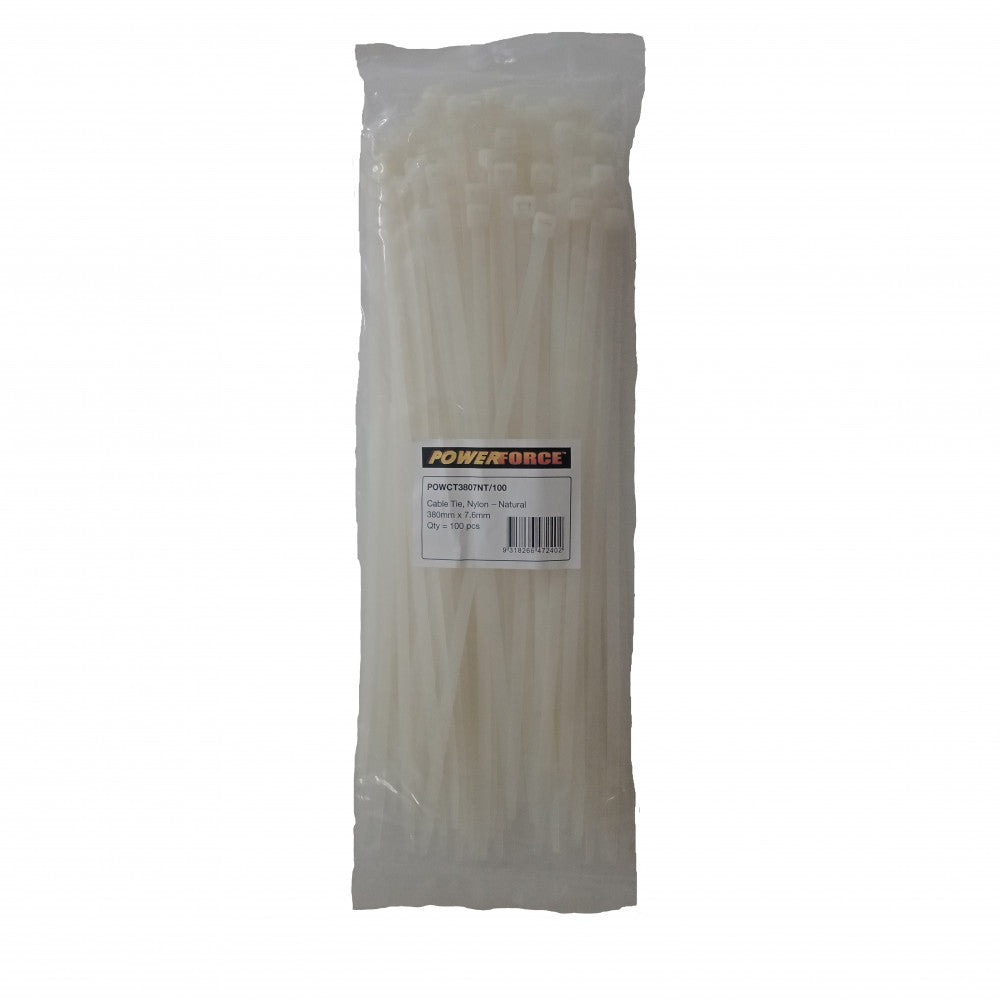 Cable Tie Natural 380mm x 7.6mm Nylon 100pk
