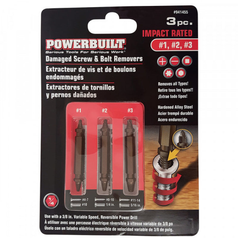 Powerbuilt 3Pc Damaged Screw & Bolt Removers - Impact Rated