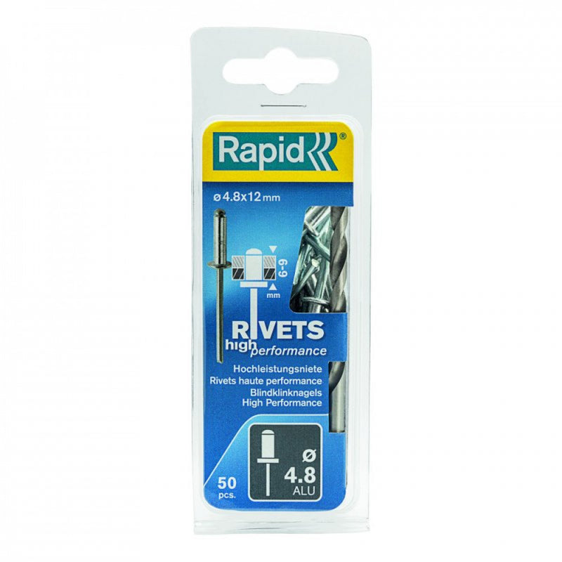 Rapid Rivets 4.8x12mm High Perf Alu 50pc + Drill