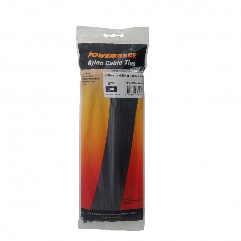 Cable Tie Black 250mm x 4.8mm Nylon UV 1000pk